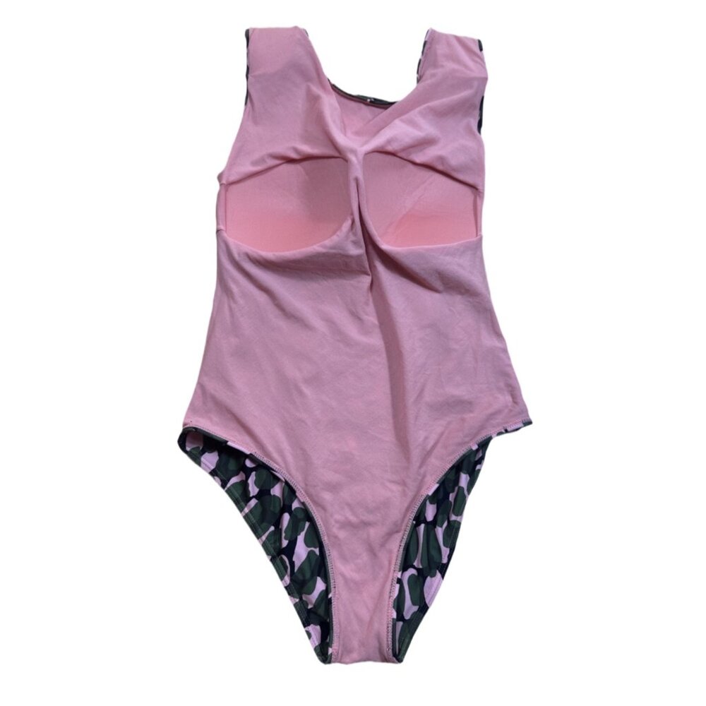 Women’s One Piece Swimsuit Green Pink Abstract Print Size M - Picture 5 of 7